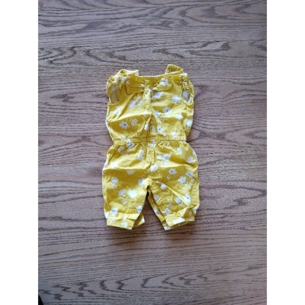 Carter's 3M Sleeveless Jumpsuit Yellow White Floral Bow EUC